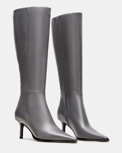 LINGO Grey Leather Pointed-Toe Knee-High Women's Boot Steve Madden GREY LEATHER
