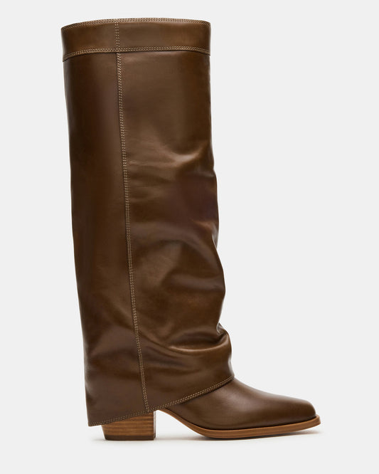 WINNICK Olive Leather Knee-High Cuffed Fold-Over Block Heel Women's Boot Steve Madden OLIVE LEATHER