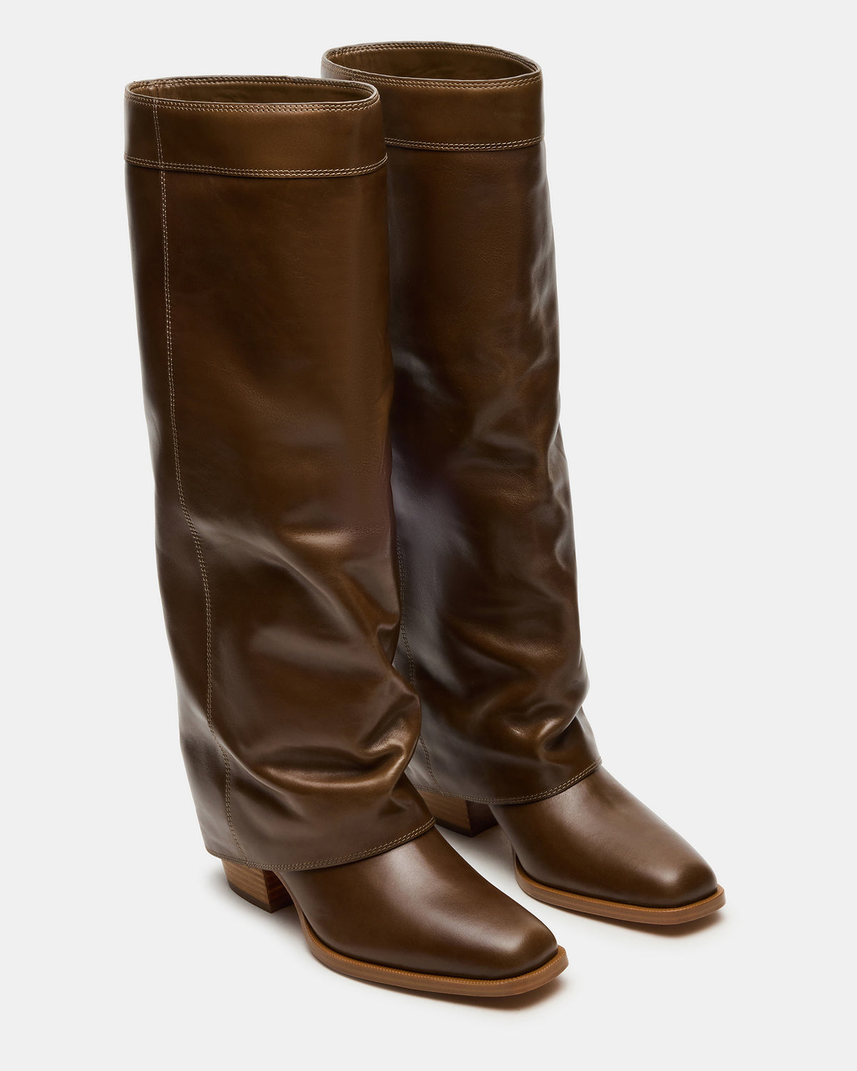 WINNICK Olive Leather Knee-High Cuffed Fold-Over Block Heel Women's Boot Steve Madden OLIVE LEATHER