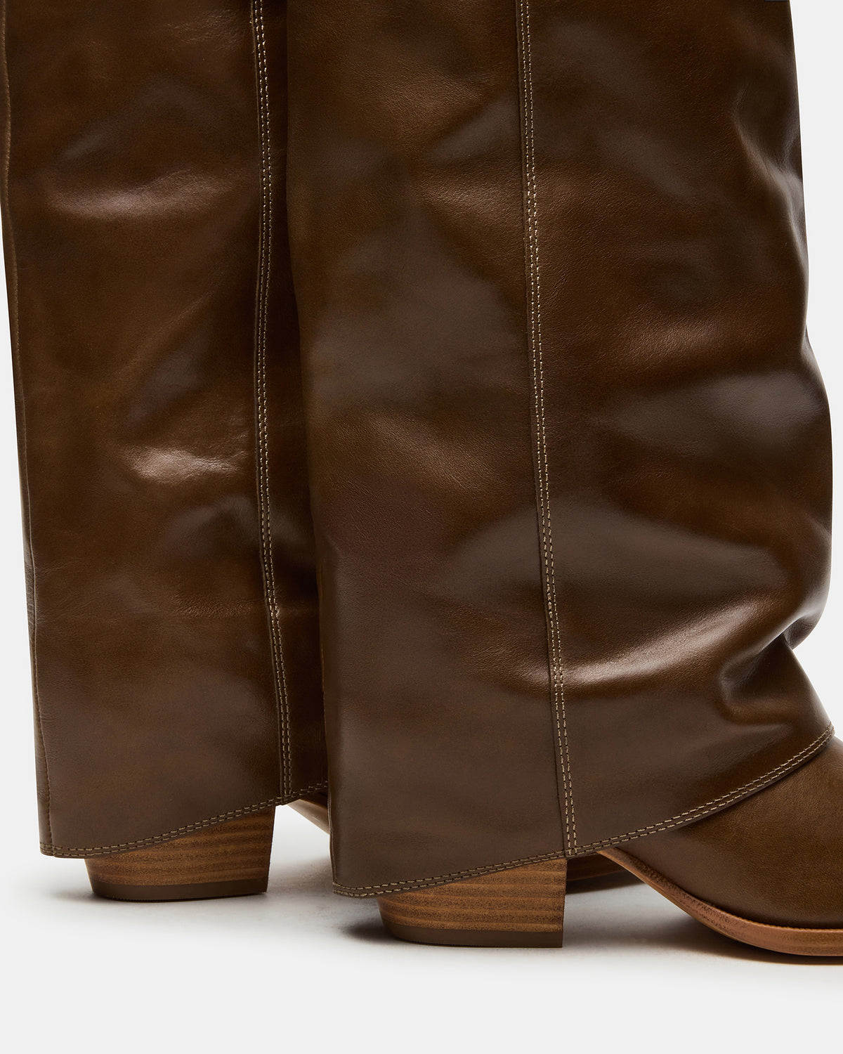 WINNICK Olive Leather Knee-High Cuffed Fold-Over Block Heel Women's Boot Steve Madden OLIVE LEATHER