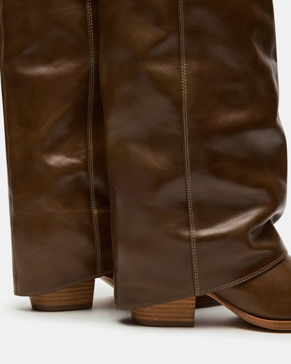 WINNICK Olive Leather Knee-High Cuffed Fold-Over Block Heel Women's Boot Steve Madden OLIVE LEATHER