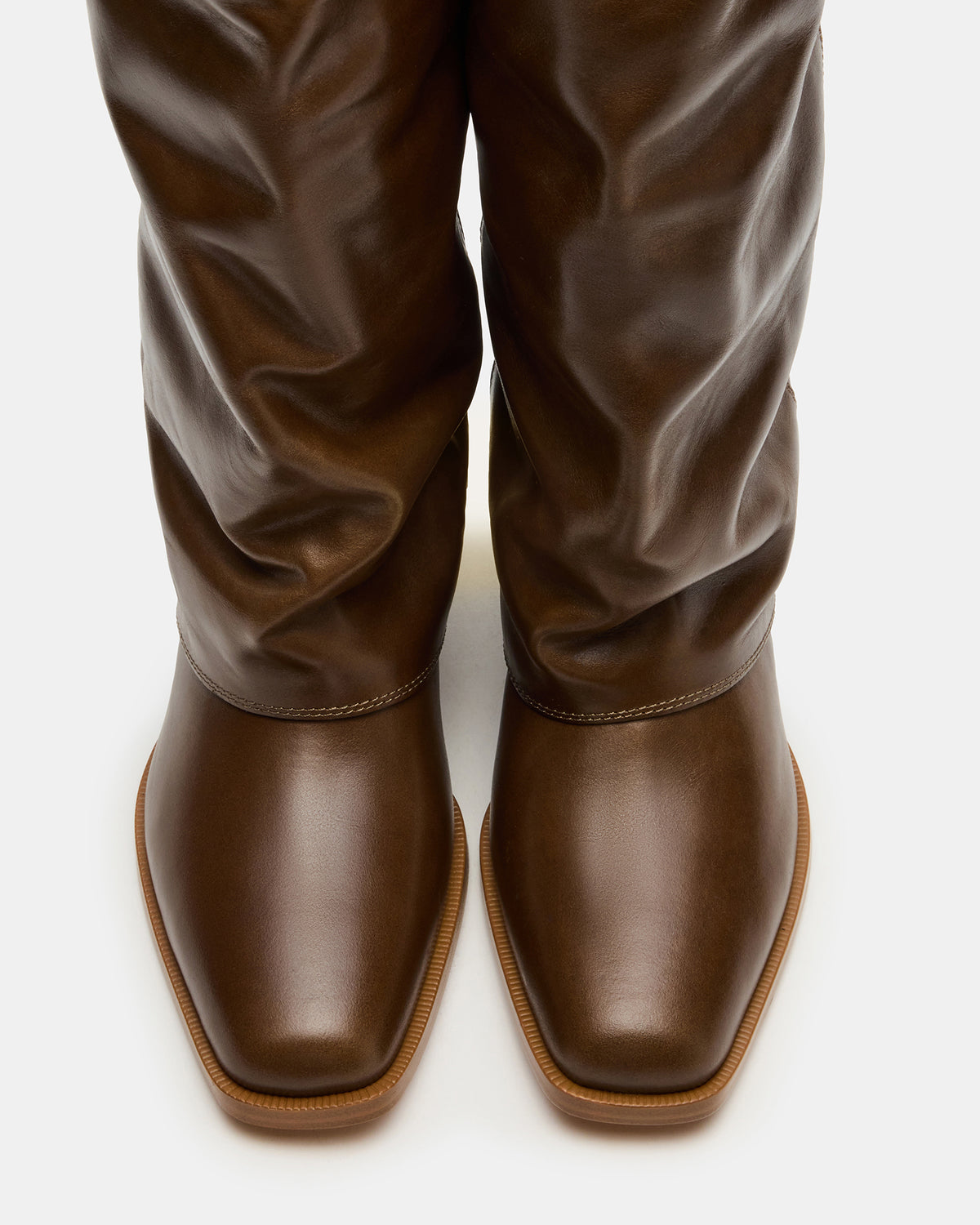 WINNICK Olive Leather Knee-High Cuffed Fold-Over Block Heel Women's Boot Steve Madden OLIVE LEATHER