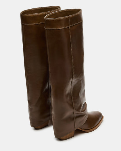 WINNICK Olive Leather Knee-High Cuffed Fold-Over Block Heel Women's Boot Steve Madden OLIVE LEATHER