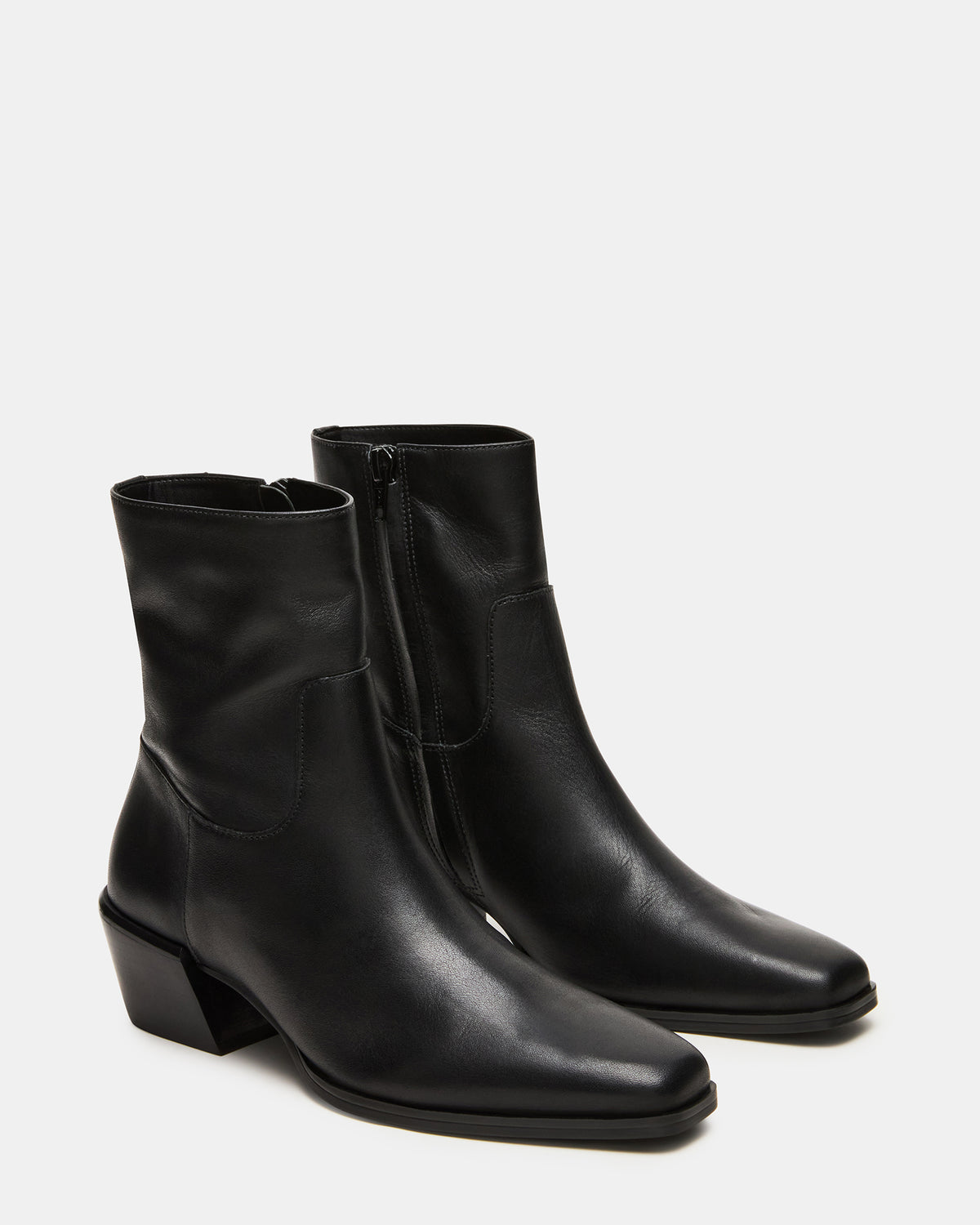 DANEY Black Leather Square-Toe Women's Ankle Boot Steve Madden BLACK LEATHER