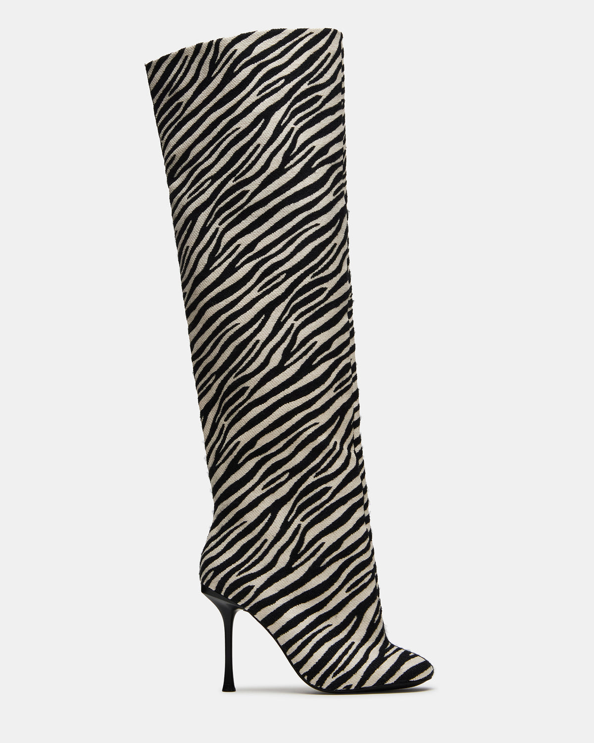 ALLURING Zebra Over-The-Knee Square-Toe Heeled Women's Boot Steve Madden ZEBRA