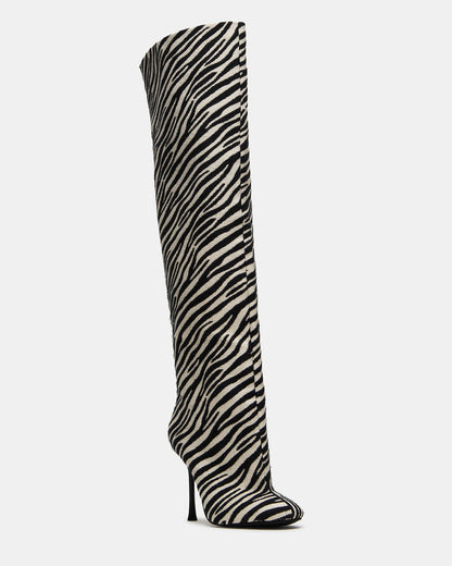 ALLURING Zebra Over-The-Knee Square-Toe Heeled Women's Boot Steve Madden ZEBRA