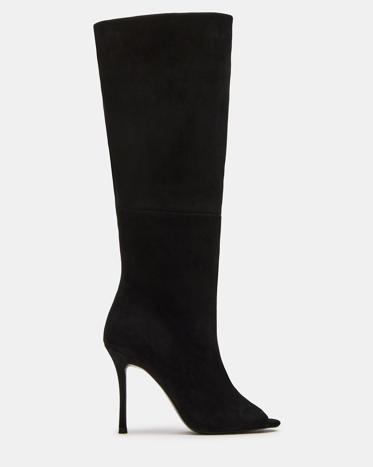 PEGGIE Black Suede Stiletto Heel Peep Toe Women's Boots Steve Madden BLACK SUEDE