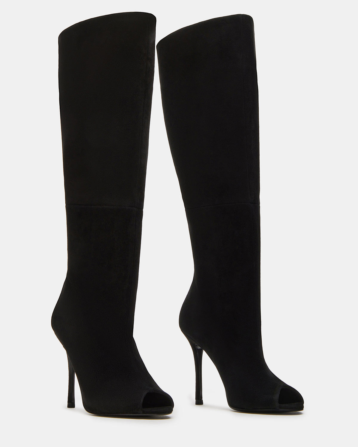 PEGGIE Black Suede Stiletto Heel Peep Toe Women's Boots Steve Madden BLACK SUEDE