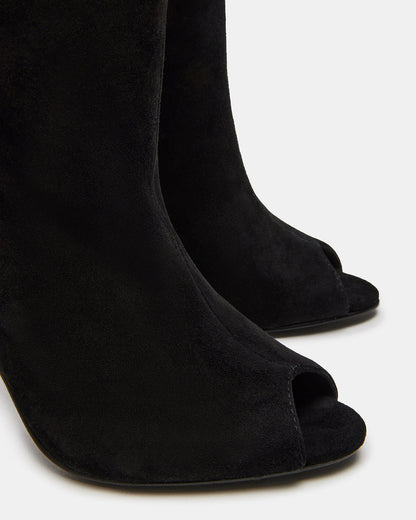 PEGGIE Black Suede Stiletto Heel Peep Toe Women's Boots Steve Madden BLACK SUEDE