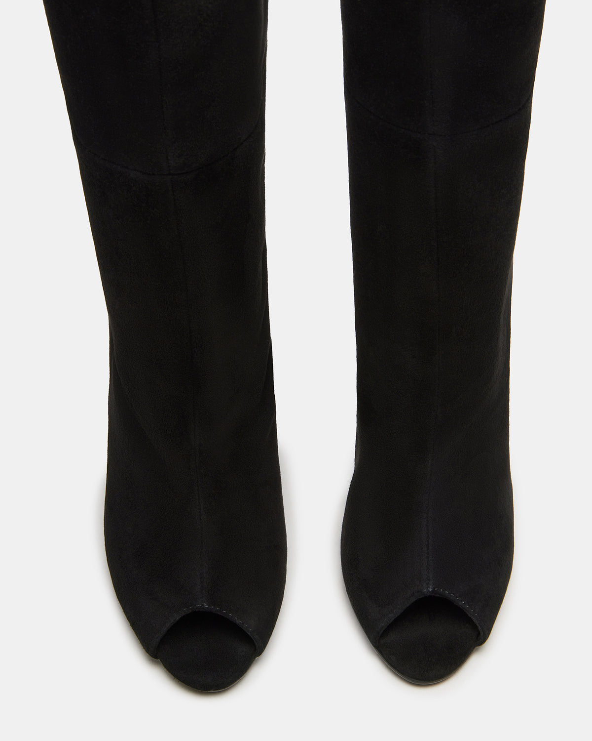PEGGIE Black Suede Stiletto Heel Peep Toe Women's Boots Steve Madden BLACK SUEDE