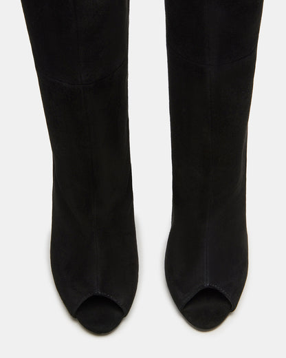 PEGGIE Black Suede Stiletto Heel Peep Toe Women's Boots Steve Madden BLACK SUEDE
