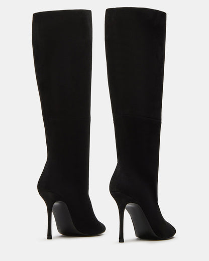 PEGGIE Black Suede Stiletto Heel Peep Toe Women's Boots Steve Madden BLACK SUEDE