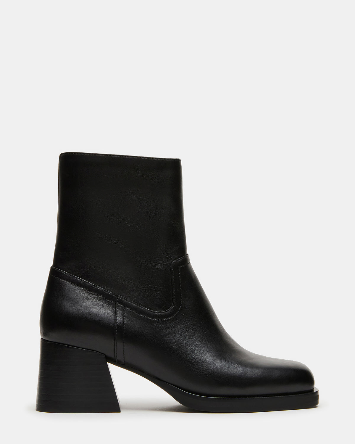 LATCHES Black Leather Square-Toe Block Heel Women's Ankle Boot Steve Madden BLACK LEATHER