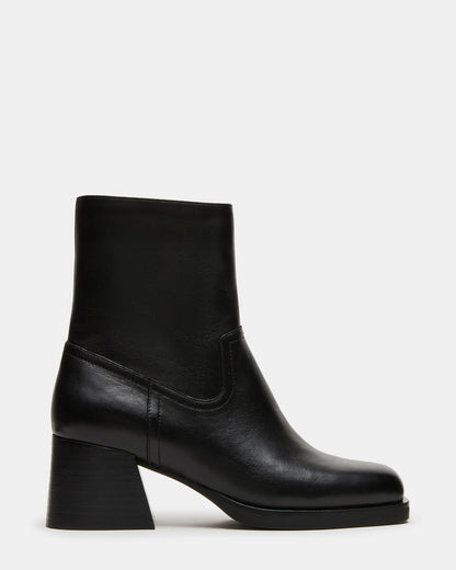 LATCHES Black Leather Square-Toe Block Heel Women's Ankle Boot Steve Madden BLACK LEATHER