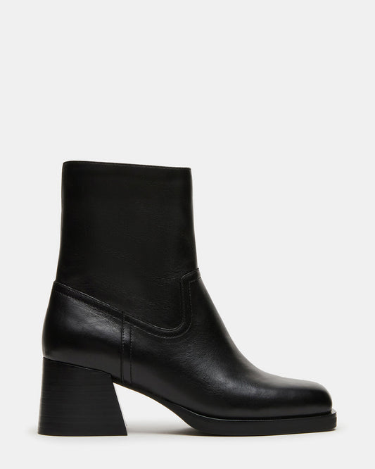 LATCHES Black Leather Square-Toe Block Heel Women's Ankle Boot Steve Madden BLACK LEATHER