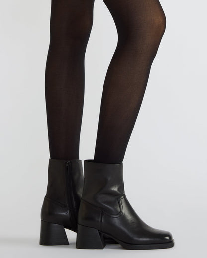LATCHES Black Leather Square-Toe Block Heel Women's Ankle Boot Steve Madden BLACK LEATHER