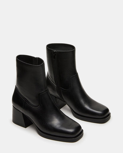 LATCHES Black Leather Square-Toe Block Heel Women's Ankle Boot Steve Madden BLACK LEATHER