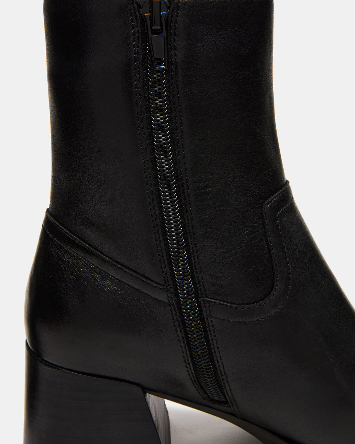 LATCHES Black Leather Square-Toe Block Heel Women's Ankle Boot Steve Madden BLACK LEATHER