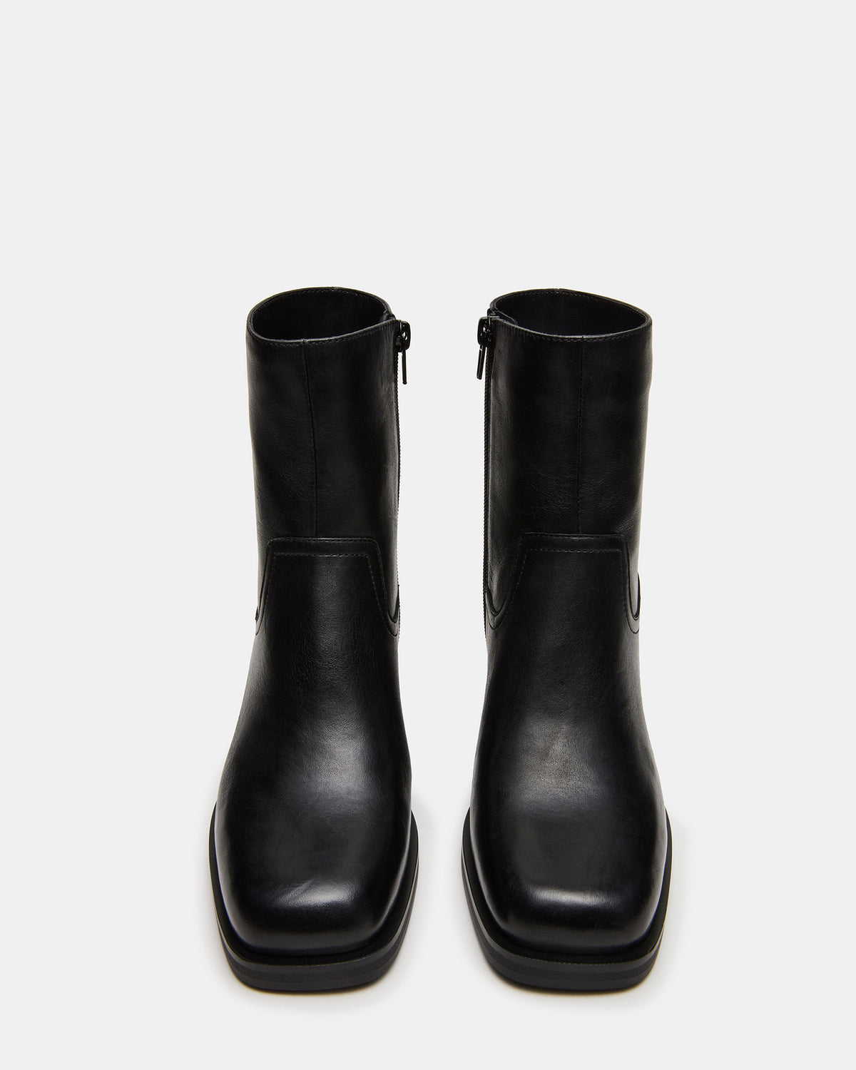 LATCHES Black Leather Square-Toe Block Heel Women's Ankle Boot Steve Madden BLACK LEATHER