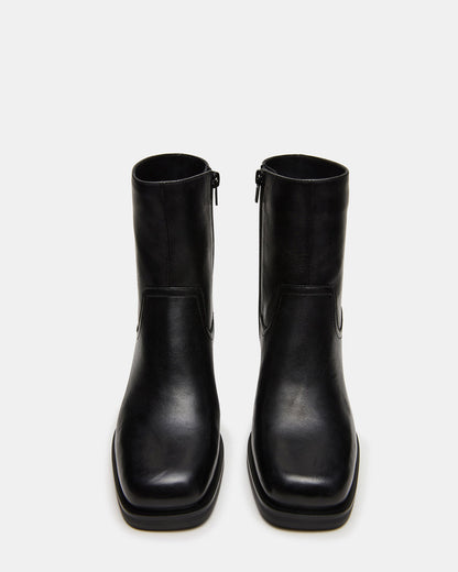 LATCHES Black Leather Square-Toe Block Heel Women's Ankle Boot Steve Madden BLACK LEATHER
