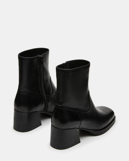 LATCHES Black Leather Square-Toe Block Heel Women's Ankle Boot Steve Madden BLACK LEATHER