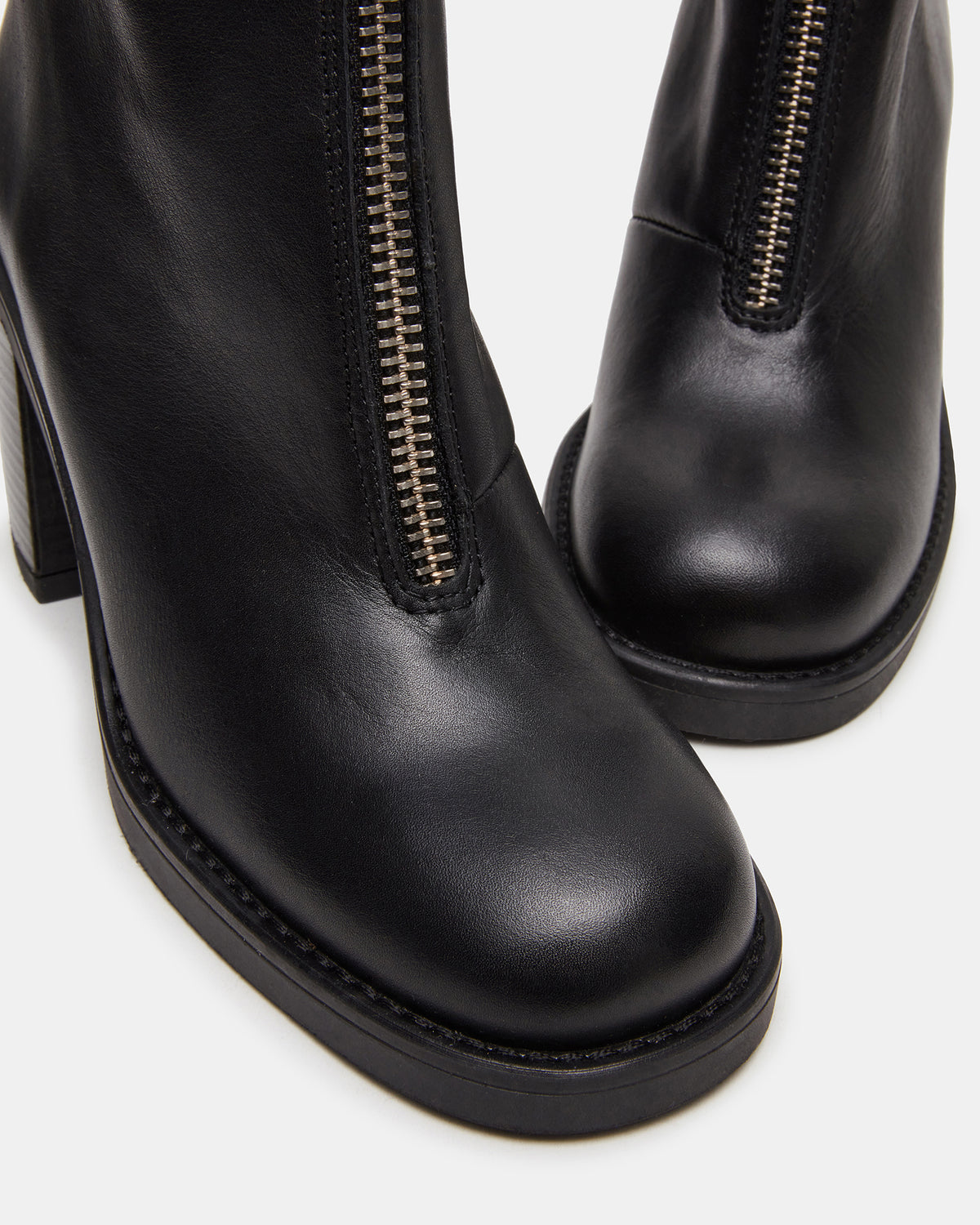 DECLAN Black Leather Block Heeled Ankle Boot | Women's Booties Steve Madden BLACK LEATHER