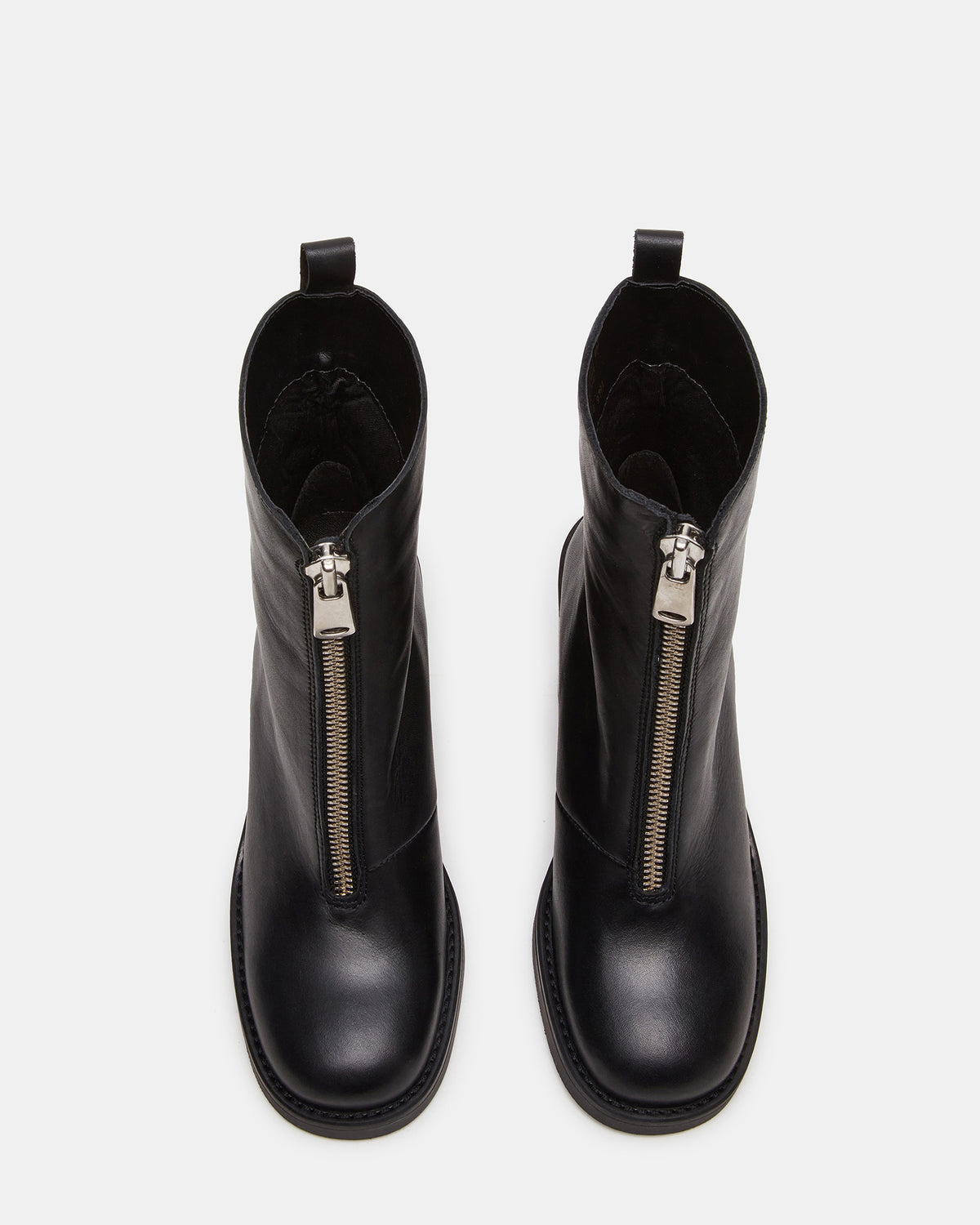DECLAN Black Leather Block Heeled Ankle Boot | Women's Booties Steve Madden BLACK LEATHER