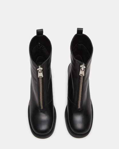 DECLAN Black Leather Block Heeled Ankle Boot | Women's Booties Steve Madden BLACK LEATHER