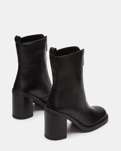 DECLAN Black Leather Block Heeled Ankle Boot | Women's Booties Steve Madden BLACK LEATHER