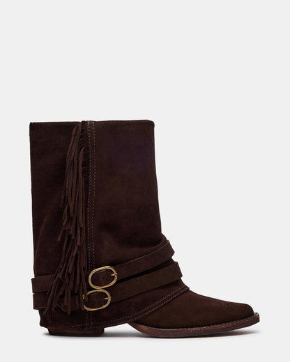 ANSEL Brown Suede Pointed-Toe Fold-Over Cuffed Women's Ankle Boot Steve Madden BROWN SUEDE