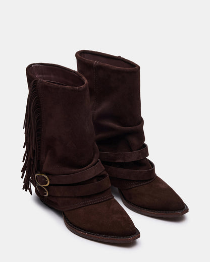 ANSEL Brown Suede Pointed-Toe Fold-Over Cuffed Women's Ankle Boot Steve Madden BROWN SUEDE