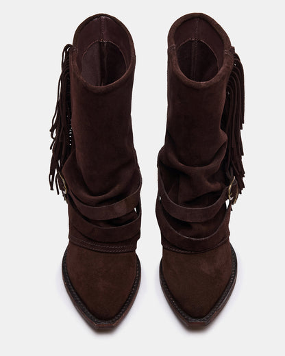 ANSEL Brown Suede Pointed-Toe Fold-Over Cuffed Women's Ankle Boot Steve Madden BROWN SUEDE