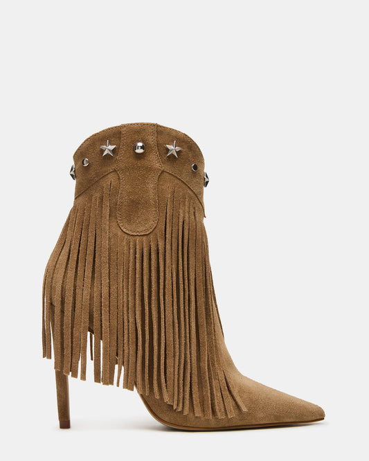 FALTER Chestnut Suede Pointed-Toe Fringe Western Women's Ankle Boot Steve Madden CHESTNUT SUEDE