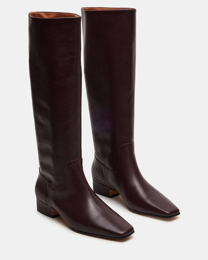 GWYNETH Brown/Red Leather Square Toe Boot | Women's Boots Steve Madden BROWN/RED LEATHER