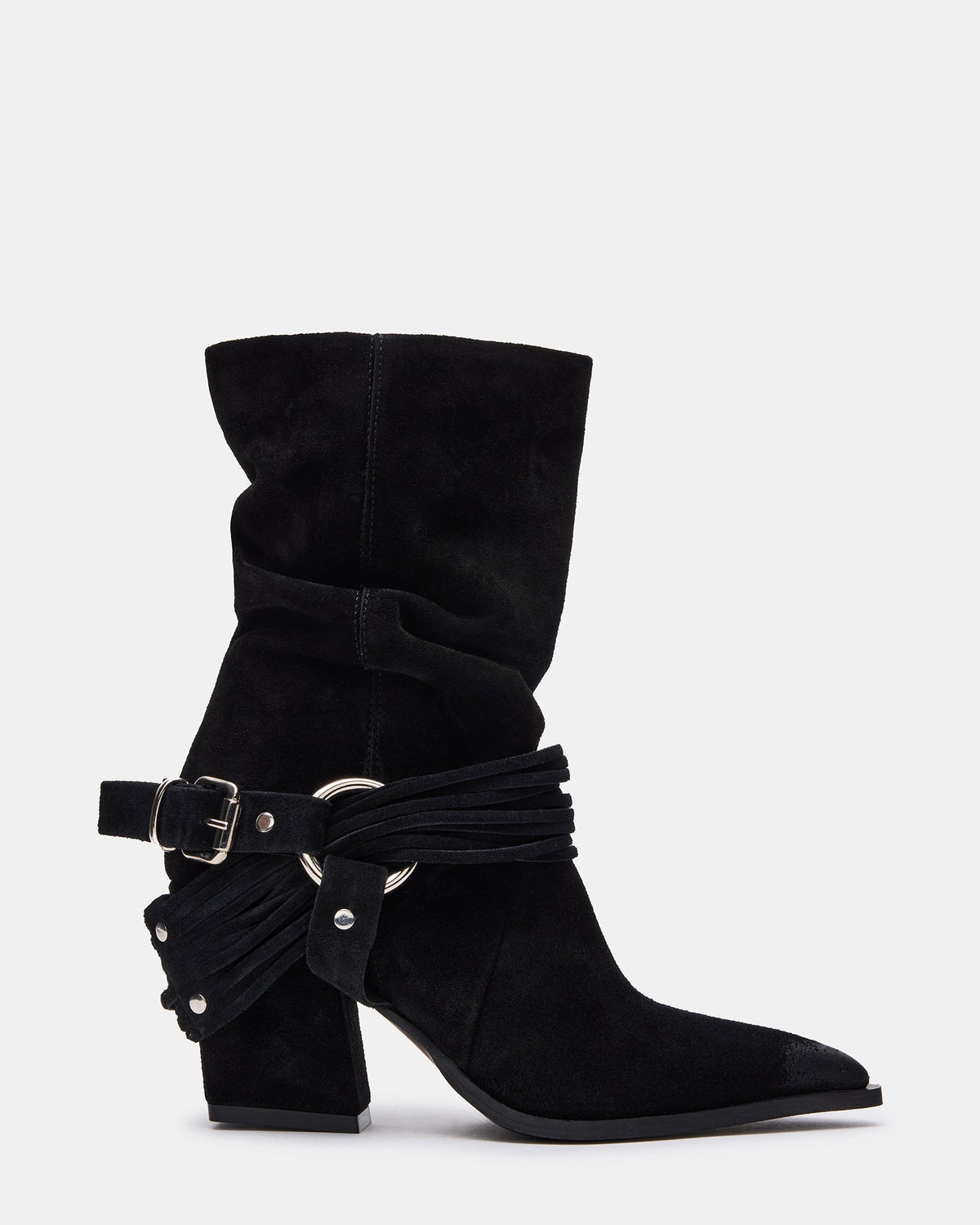 LAUPER Black Pointed-Toe Heeled Buckle Women's Ankle Boot Steve Madden BLACK