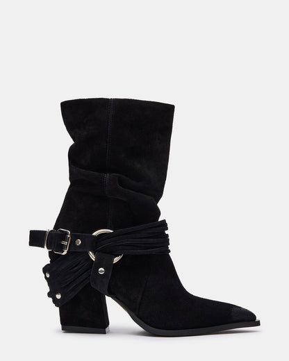LAUPER Black Pointed-Toe Heeled Buckle Women's Ankle Boot Steve Madden BLACK