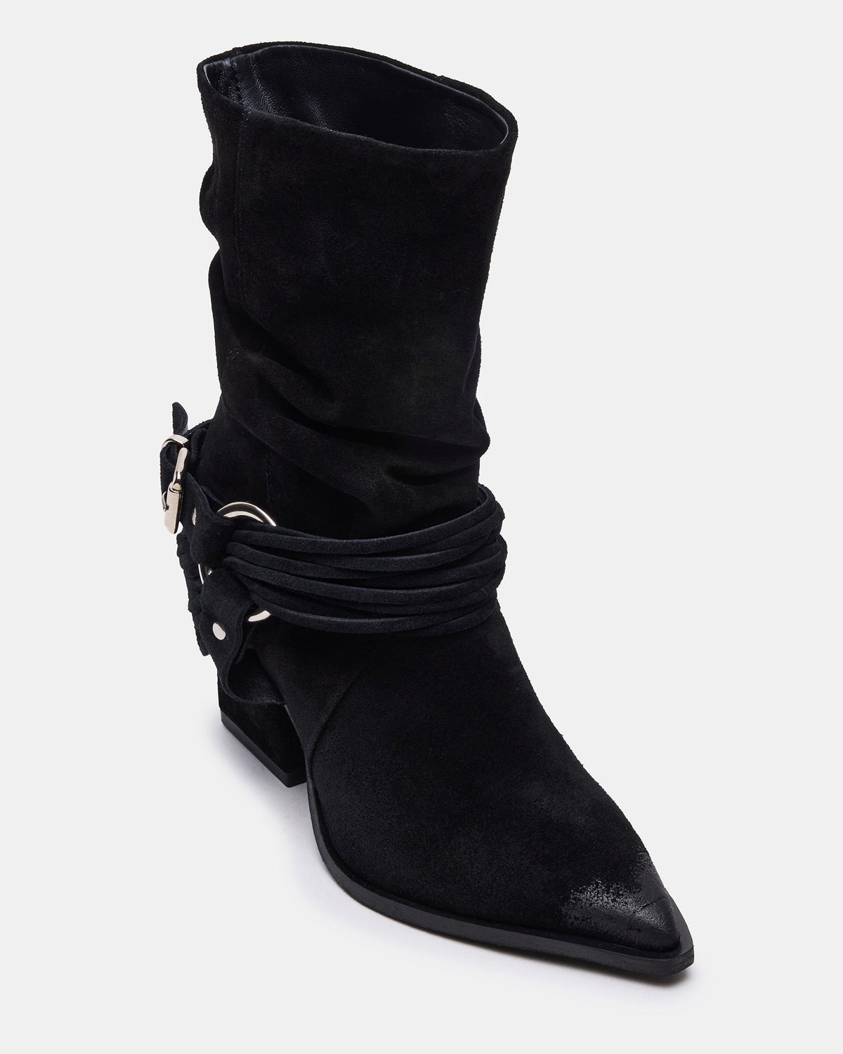 LAUPER Black Pointed-Toe Heeled Buckle Women's Ankle Boot Steve Madden BLACK