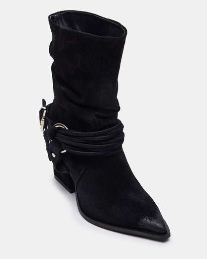 LAUPER Black Pointed-Toe Heeled Buckle Women's Ankle Boot Steve Madden BLACK