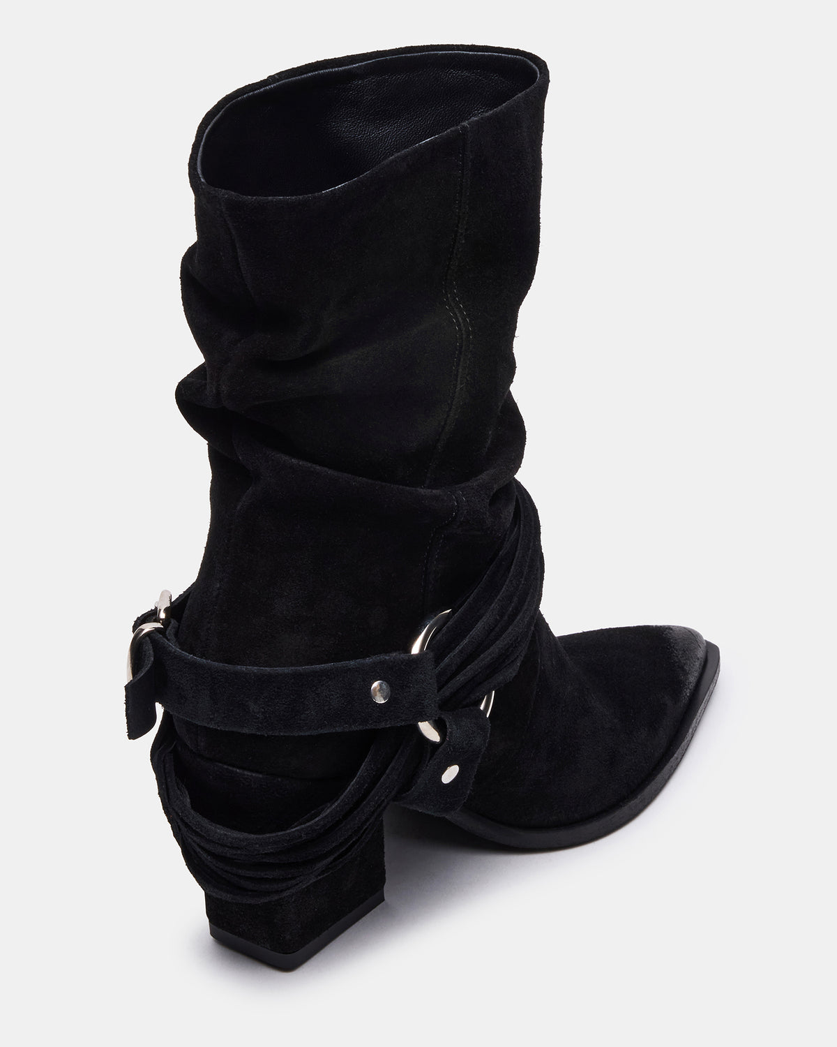 LAUPER Black Pointed-Toe Heeled Buckle Women's Ankle Boot Steve Madden BLACK