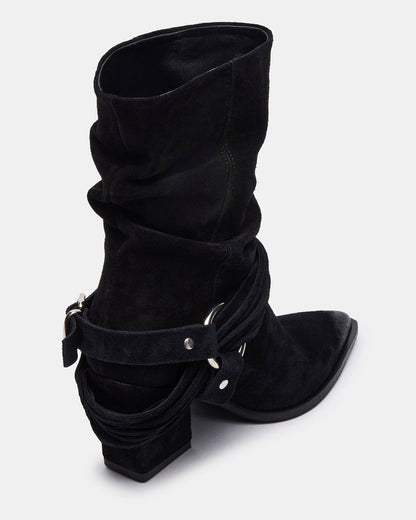 LAUPER Black Pointed-Toe Heeled Buckle Women's Ankle Boot Steve Madden BLACK