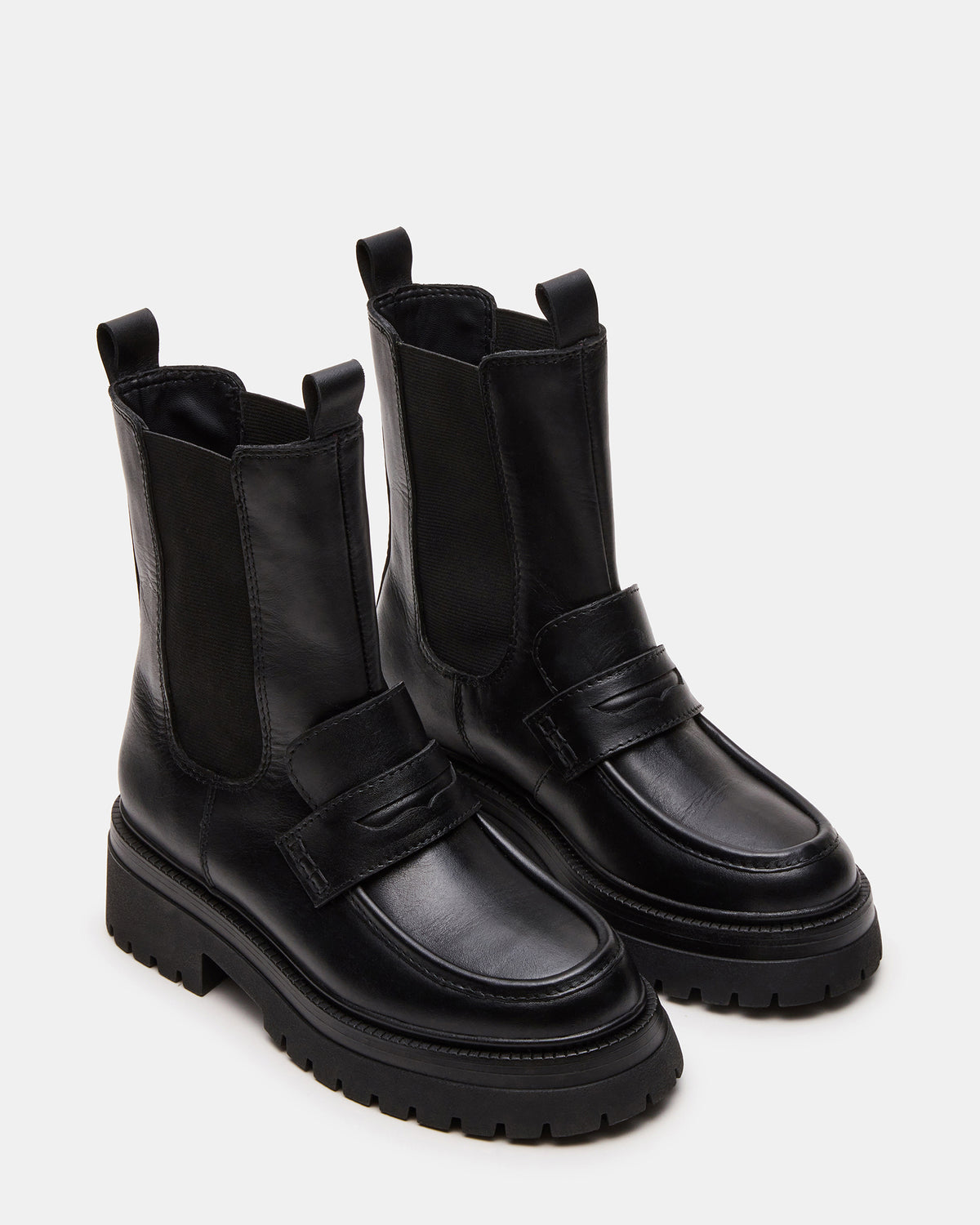 CONWAY Black Leather Platform Lug Chelsea Women's Ankle Boot Steve Madden BLACK LEATHER