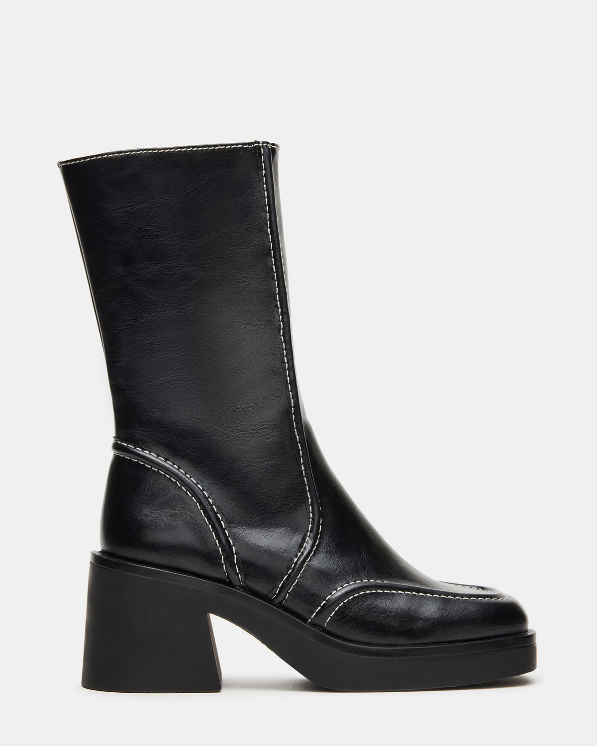 ALTER Black Patent Square-Toe Platform Block Heel Women's Ankle Boot Steve Madden BLACK PATENT