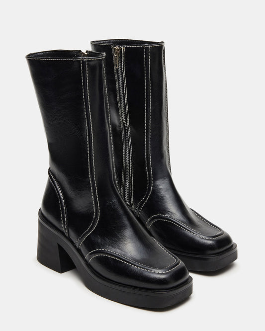 ALTER Black Patent Square-Toe Platform Block Heel Women's Ankle Boot