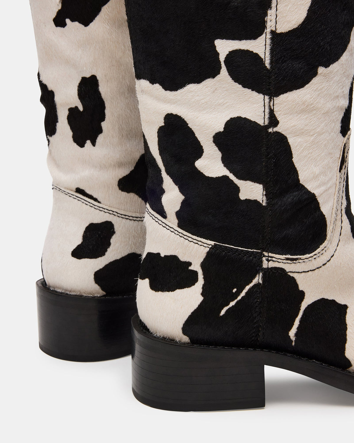 RIGGS Black Cow Print Wide Calf Square-Toe Women's Boot Steve Madden BLACK WHITE