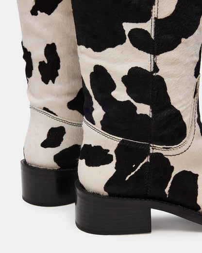 RIGGS Black Cow Print Wide Calf Square-Toe Women's Boot Steve Madden BLACK WHITE