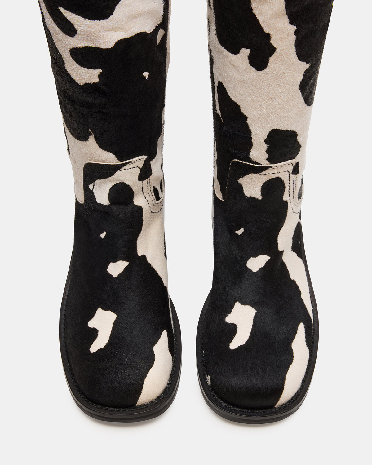 RIGGS Black Cow Print Wide Calf Square-Toe Women's Boot Steve Madden BLACK WHITE