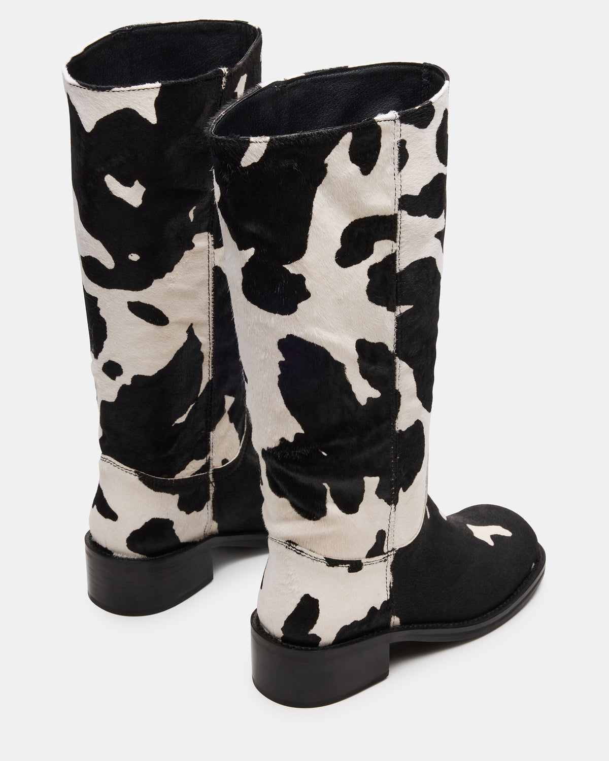 RIGGS Black Cow Print Wide Calf Square-Toe Women's Boot Steve Madden BLACK WHITE