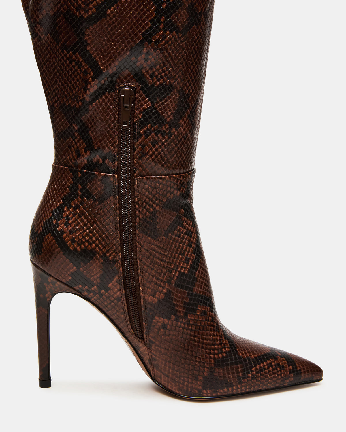 NITRO Brown Snake Wife Calf Pointed-Toe Stiletto Heel Knee-High Women's Boots Steve Madden BROWN SNAKE