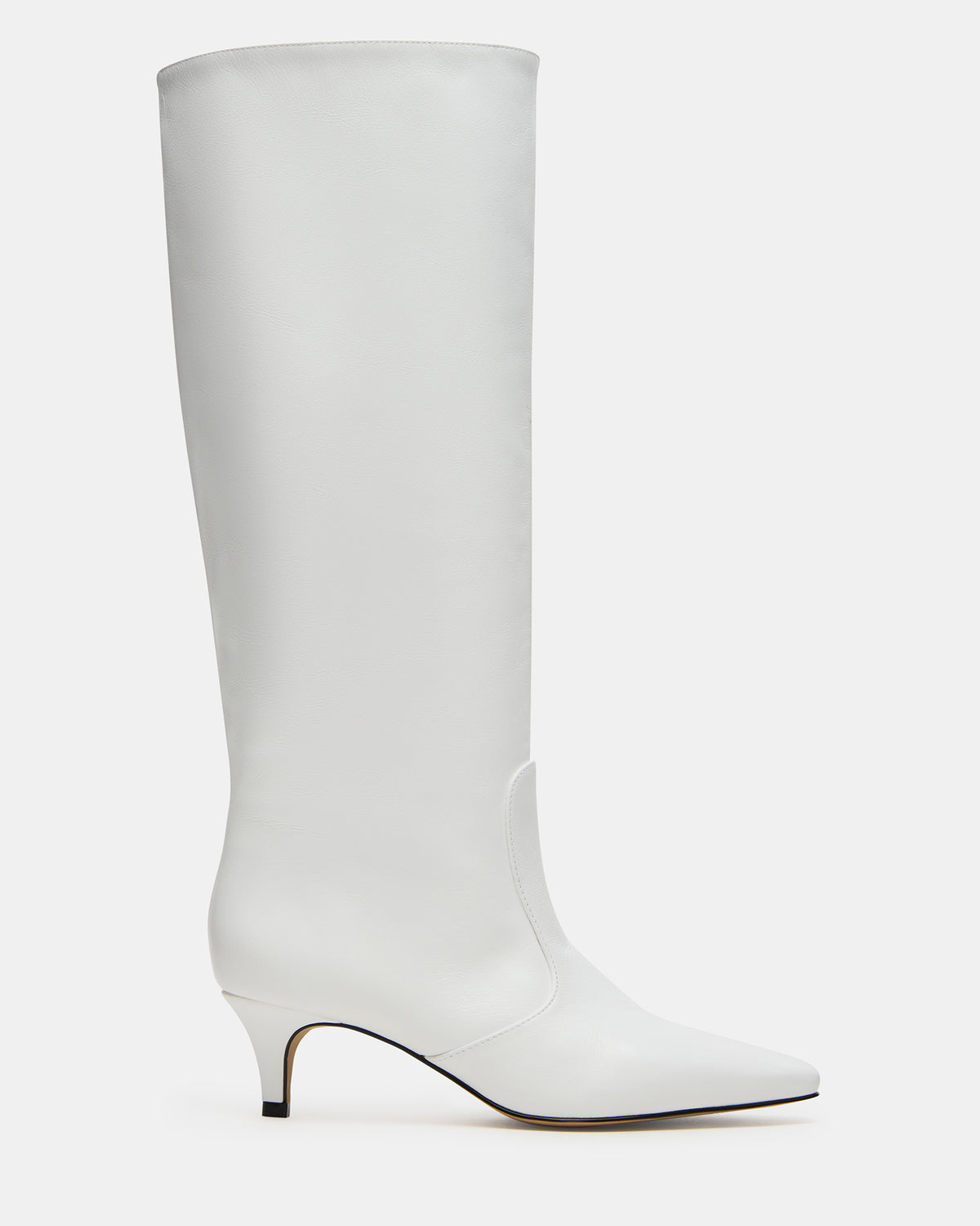 LANDER White Leather Knee-High Kitten Heel Women's Boot Steve Madden WHITE LEATHER
