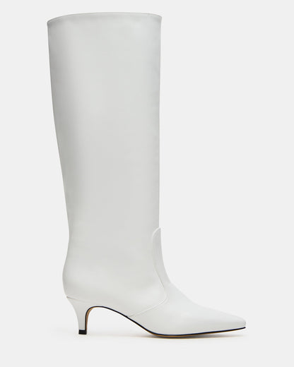 LANDER White Leather Knee-High Kitten Heel Women's Boot Steve Madden WHITE LEATHER
